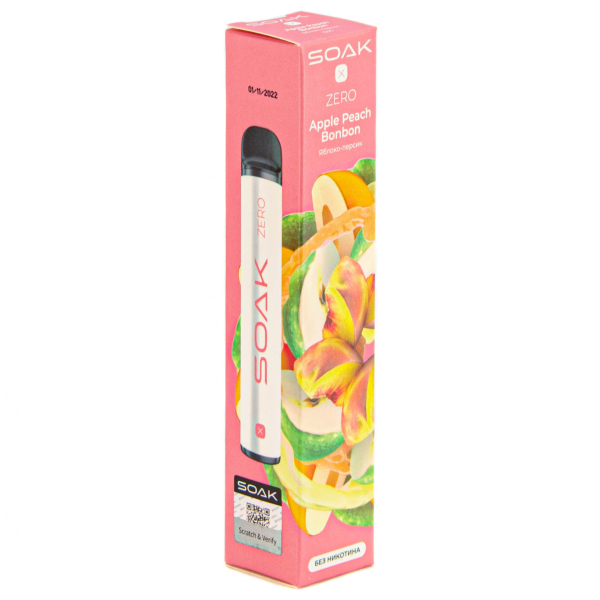 SOAK X ZERO Apple peach bonbon 1500 затяжек (без никотина) в Якутске