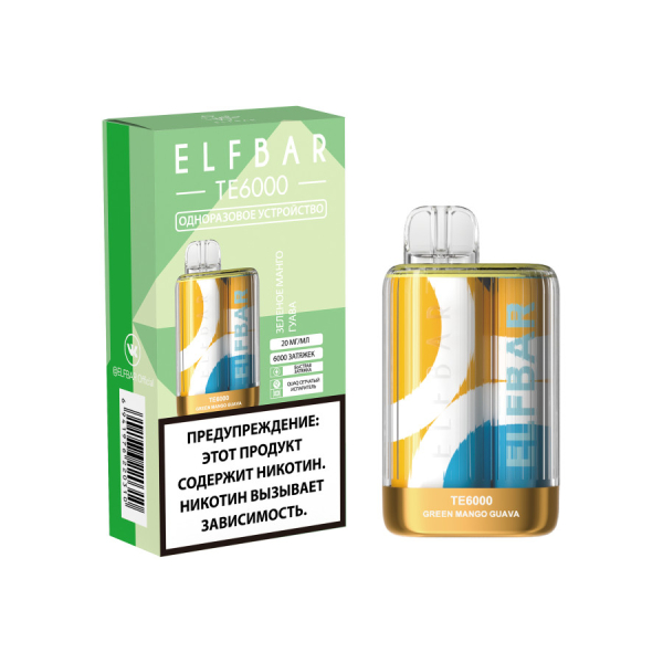 ЭСДН ELF BAR Te Зелёное Манго Гуава 6000 затяжек в Якутске