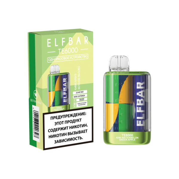 ЭСДН ELF BAR Te Киви Арбуз Зеленое Яблоко 6000 затяжек в Якутске